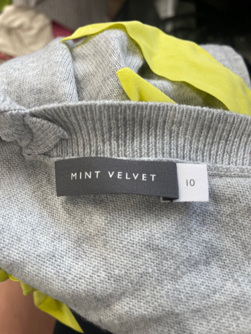 Fabulous Mint Velvet cold shoulder neon ribbon Sweater Uk10 Grey Cashmere blend KC528