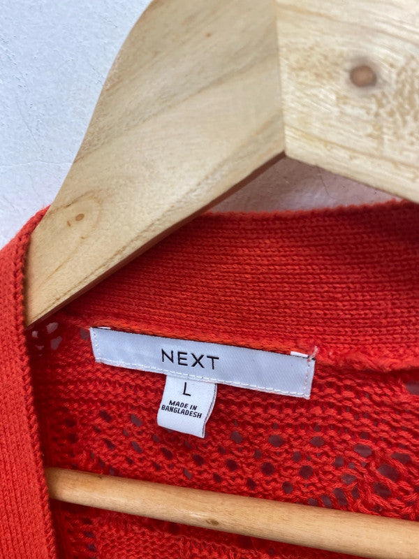 Fabulous Tangerine Red crochet knit cardigan UkL 14-16 super soft LG004