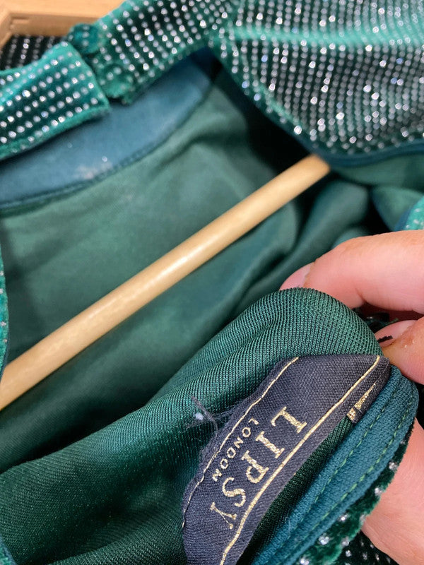 Fabulous Lipsy Evening dress Uk8 Forest Green sparkles KM004