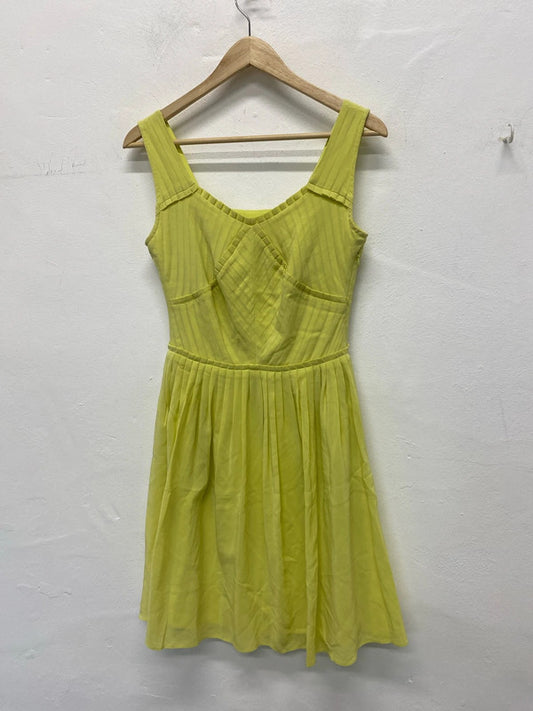 Fab Reiss Leia neon yellow fit flare  pure silk occasion dress UK6 SD002