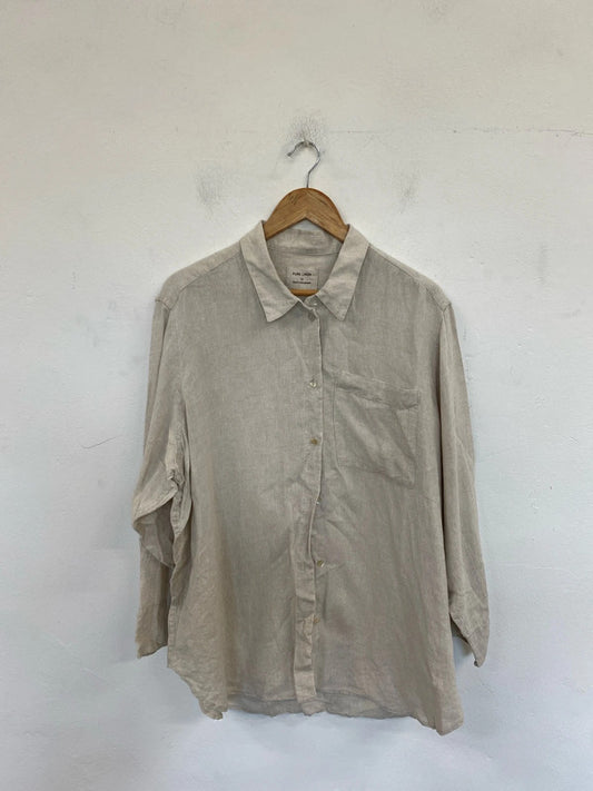 M&S Stylish Beige Linen Loose Fit Shirt UK 18 LK006