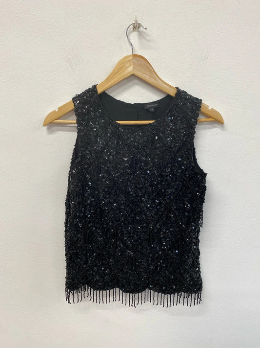 River Island Gorgeous Black Sequin Beaded Vest Top UK 6 KM004