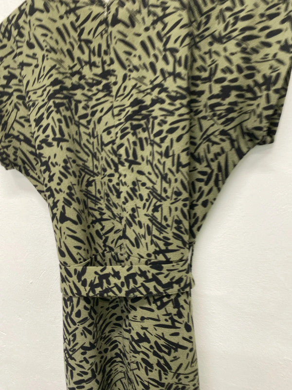 Fabulous Apricot Khaki & black abstract dress Uk10 LD001