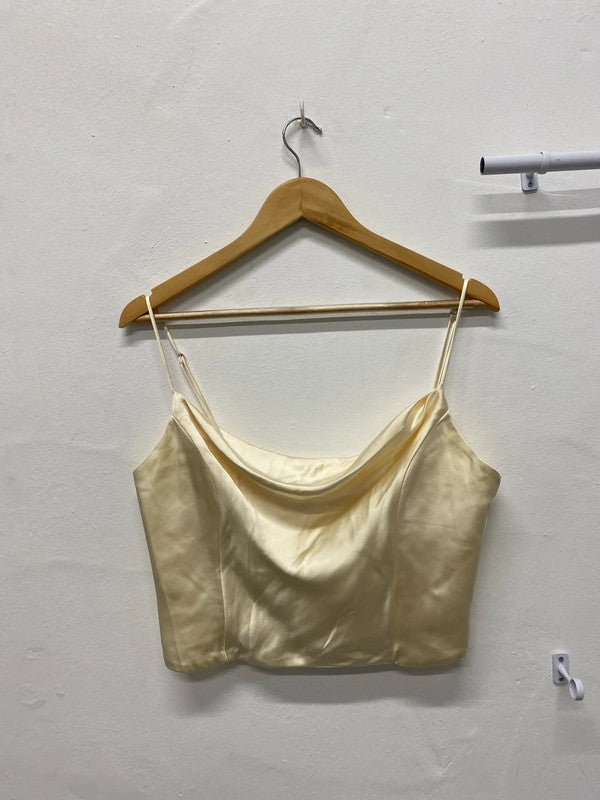 Fabulous cream satin cropped camisole corset boned UkL KS002