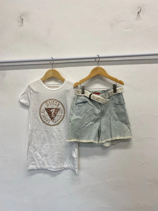 Lovely girls guess clothing duo T-shirt shorts belt UK age 12 #9 SD001