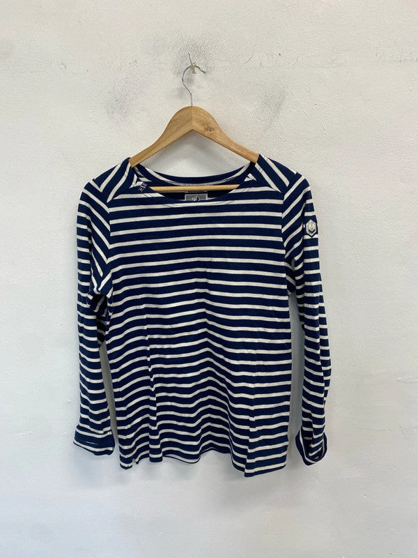 Lovely voile bleue navy white stripe jumper UK L MM005