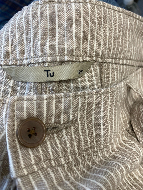 Stunning hessian striped linen blend wide leg trousers Uk12 R TU KW002