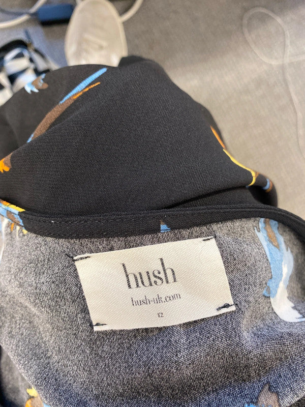 Stunning hush black bird pattern blouse flare sleeve UK 14 KM005