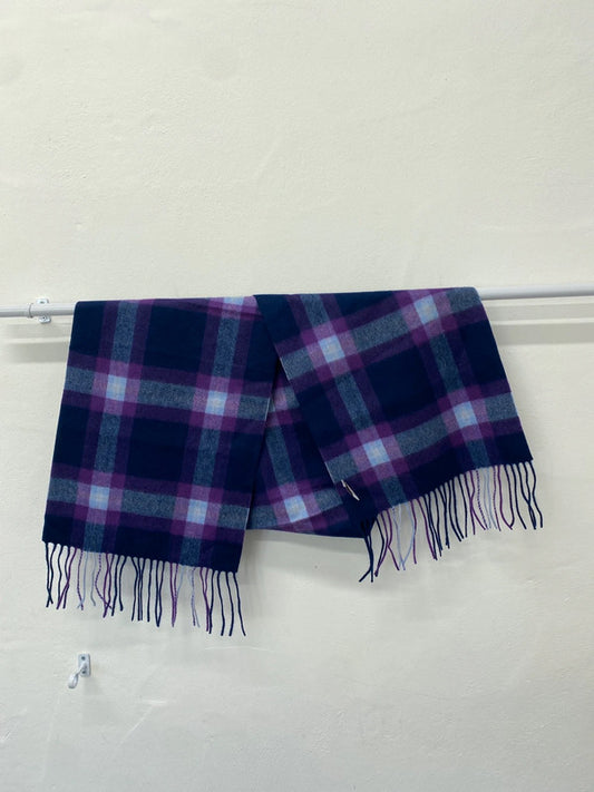 Lovely enya montamari purple checked 100% cashmere scarve UK one size WLH01