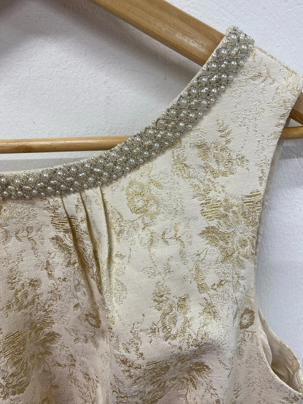 Monsoon Fabulous Gold Jacquard Statement Collar Sheath Dress UK 14 AW002