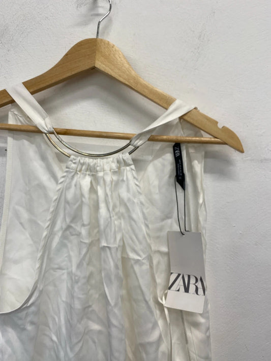 Lovely Zara Halterneck silver neck band white top new UK S JM005
