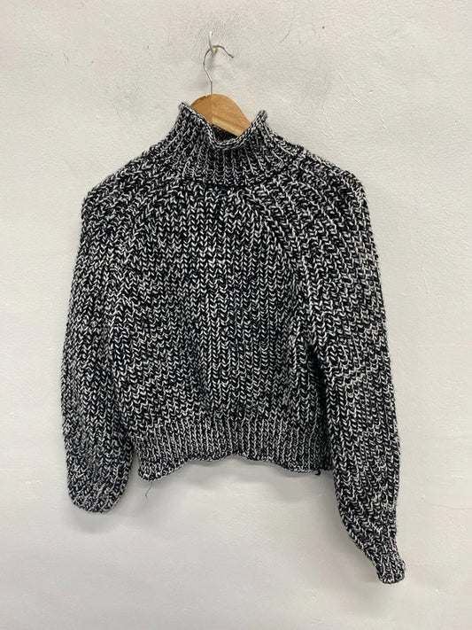 Lovely H&M black white knit wool blend high neck jumper UK M KS002