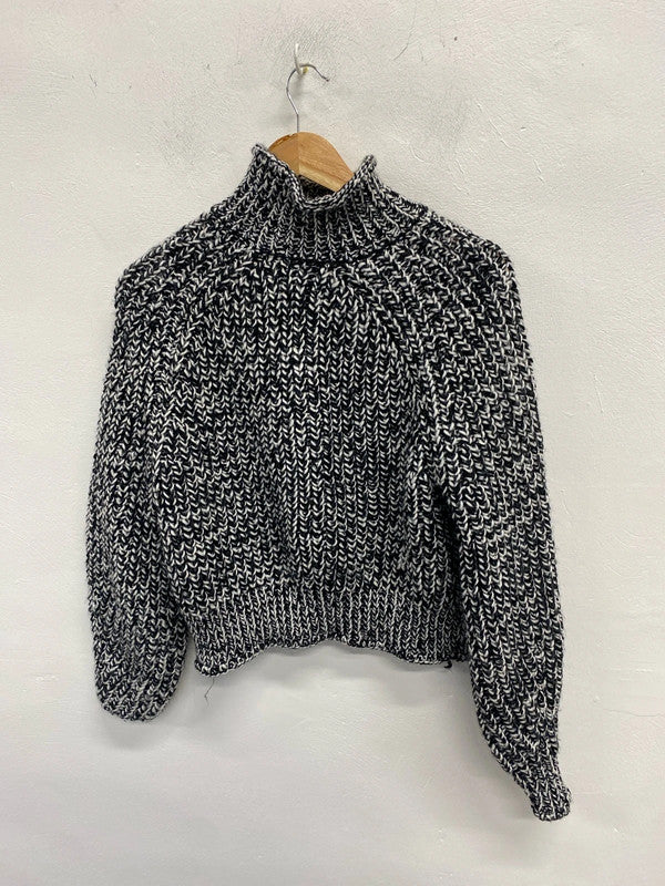 Lovely H&M black white knit wool blend high neck jumper UK M KS002