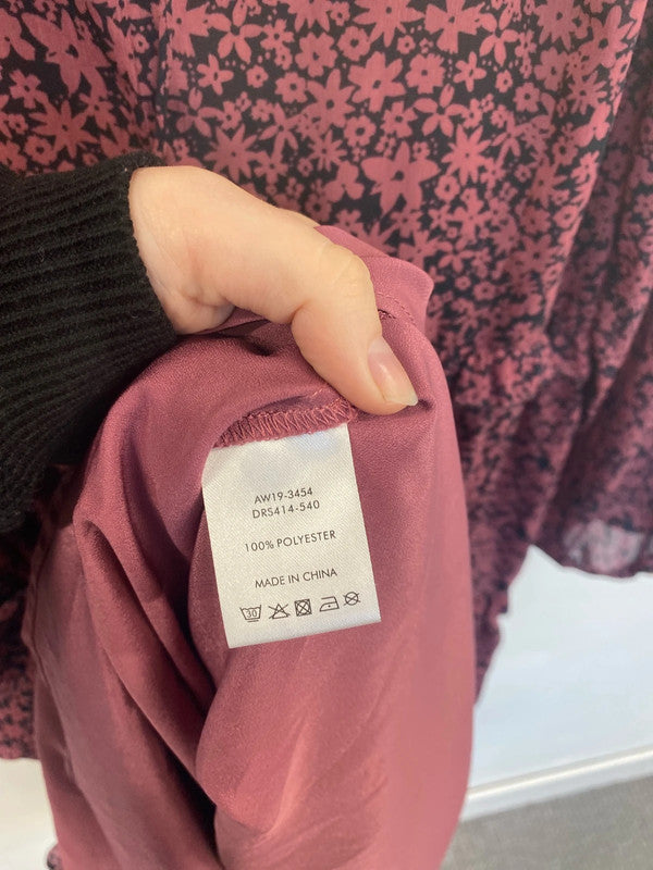 Hush Gorgeous Thora Ditsy Floral Burgundy Midi Dress + Slip UK 10 JP001