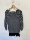 Stunning Topshop black white striped frill bottom casual dress UK 8 AE001
