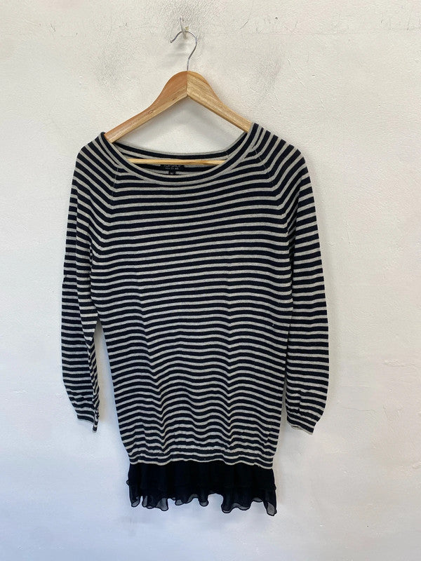 Stunning Topshop black white striped frill bottom casual dress UK 8 AE001