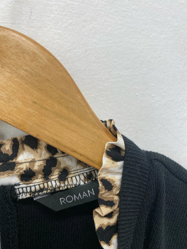 Roman leopard sleeved party dress Uk10 ruffle neck AO001