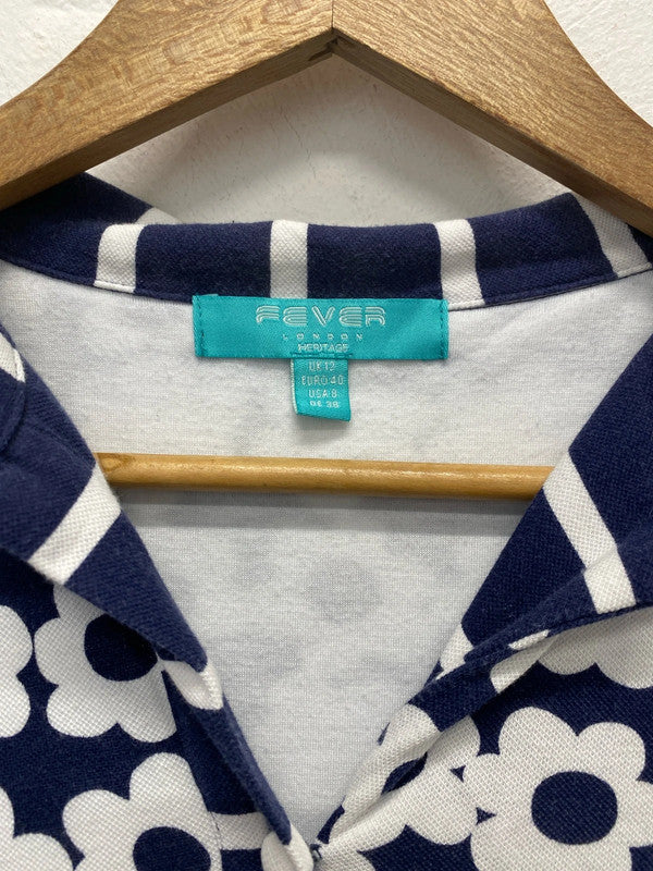 Fever London Stylish Navy & White Daisy Pattern Tennis Dress UK 12 JM007