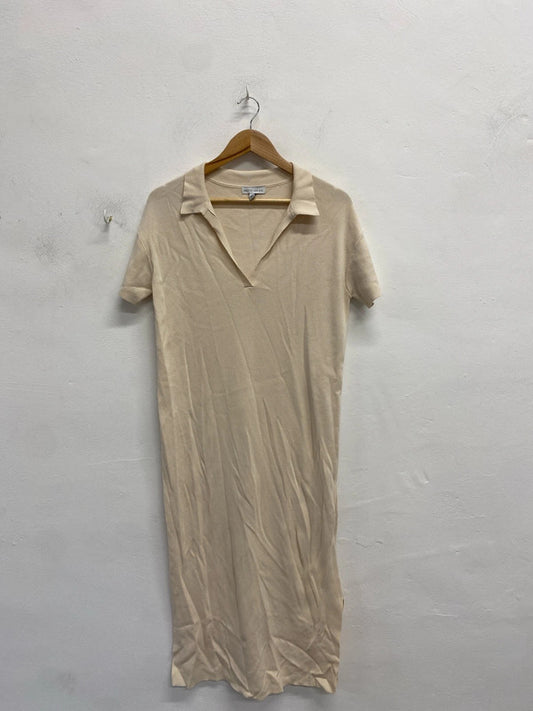 Lovely pretty lavish cream midi tennis dress ribbed UK S KS002