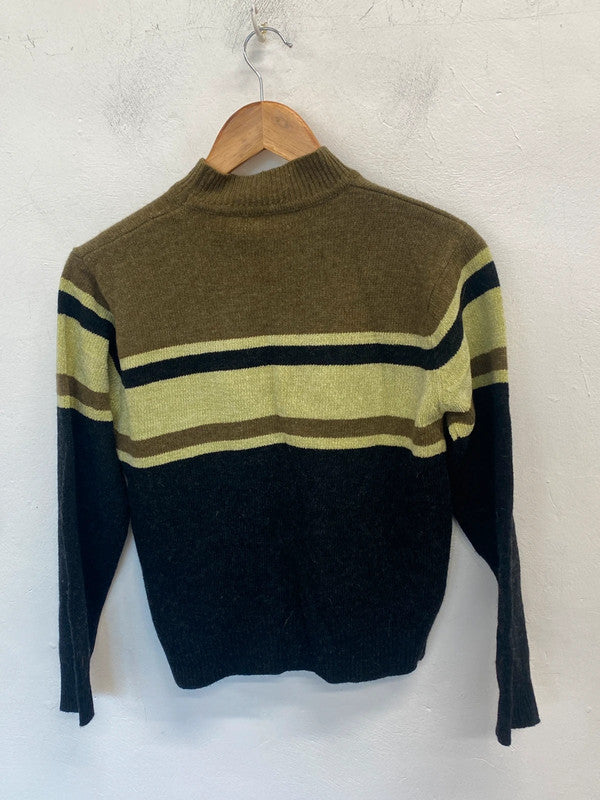 Gorgeous mexx black green stripe wool blend jumper UK S MM005