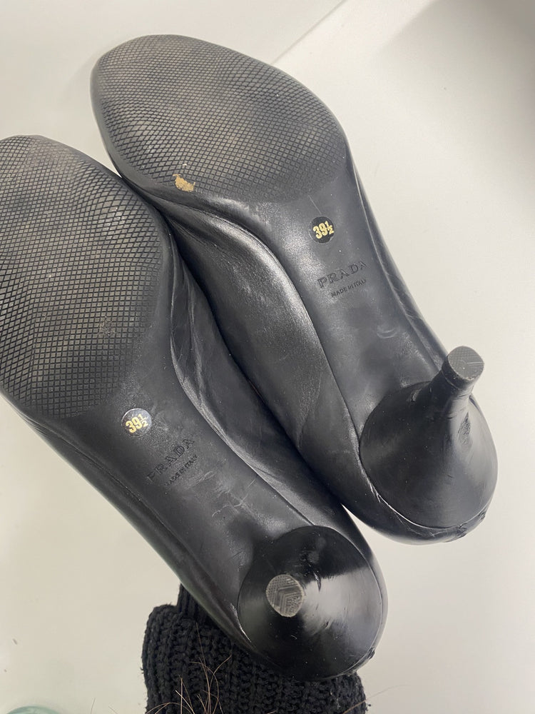 Lovely Prada Bianco Black Peep Toe Leather Heels 3inch UK 6.5 JP001