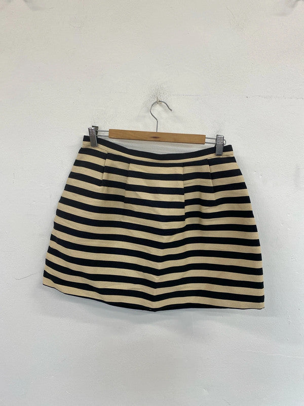 Oasis Stylish Black & Beige Stripe Mini Skirt UK 12 NN001
