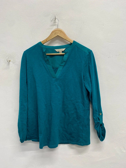 Fabulous love roses turquoise v neck blouse UK 12 GJ001