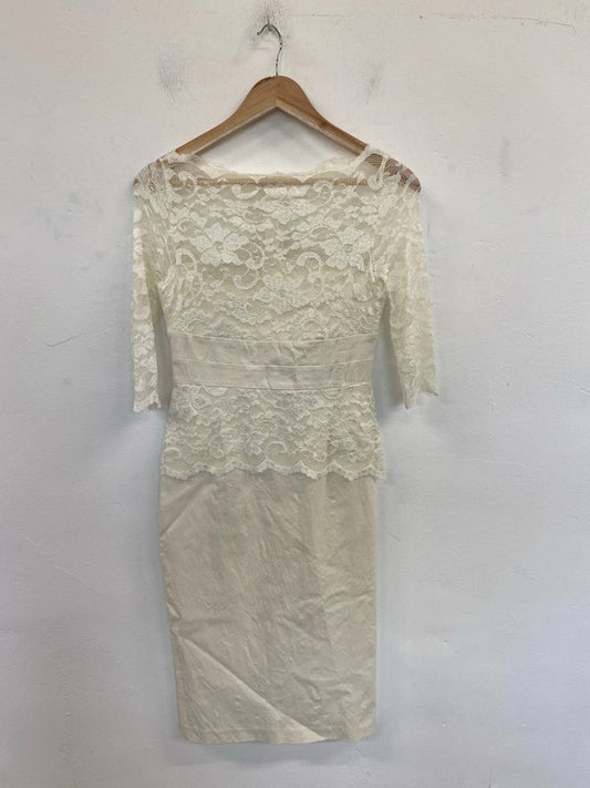 Vesper Elegant Cream Lace Accent Midi Dress UK 10 EL001