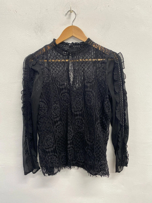 Stunning river island lace top with frill sleeve and underlayer UK S KM004