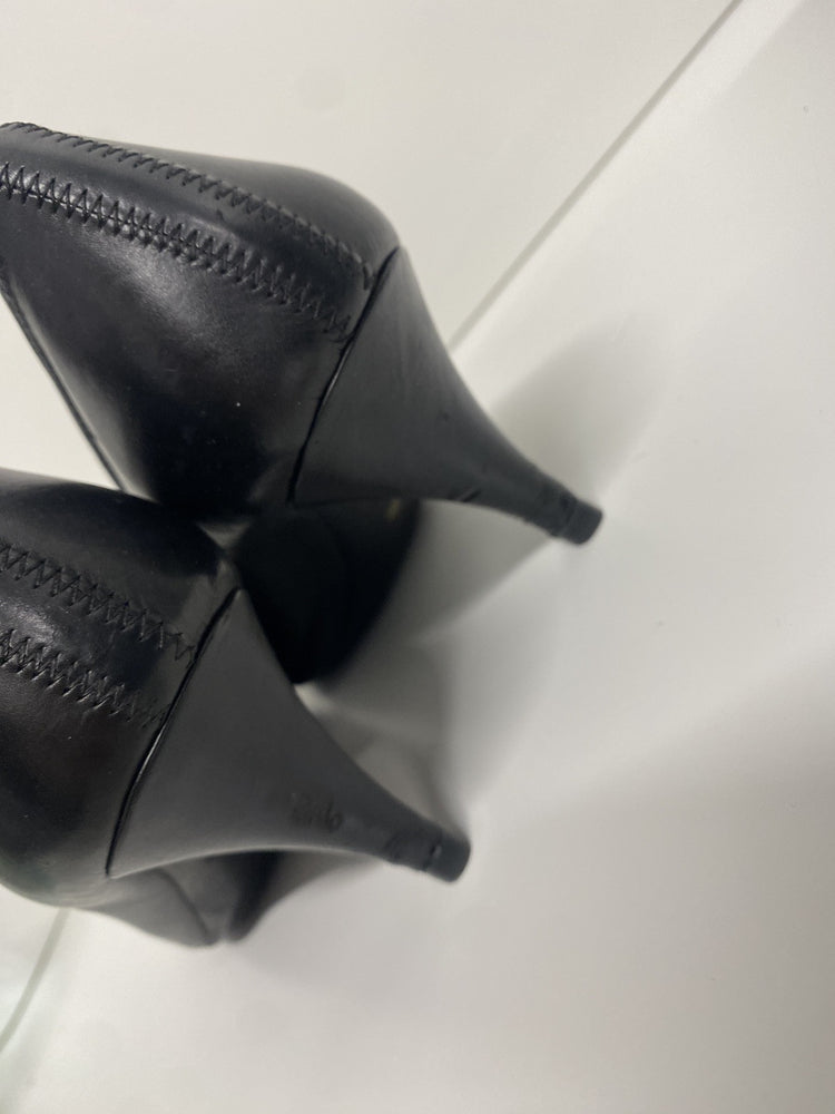 Lovely Prada Bianco Black Peep Toe Leather Heels 3inch UK 6.5 JP001