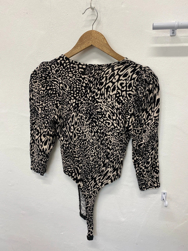 Fabulous Miss Selfridge Black & cream bodysuit UK6 animal print HDR01