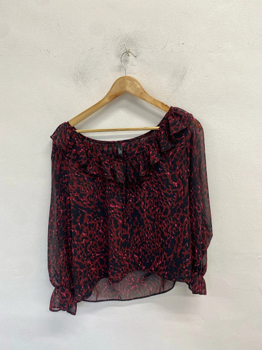 Gorgeous nobody’s child semi sheer leopard red blouse no inner tags uk L-XL LB005