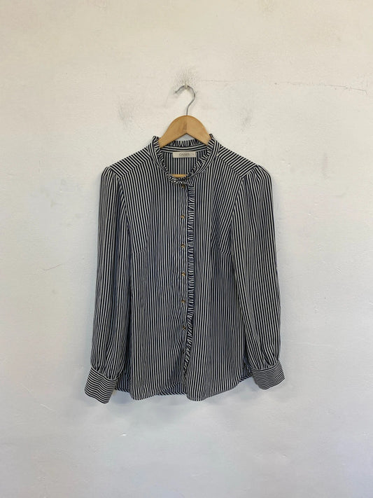 Oasis Elegant Black & White Ruffle Detail Shirt UK 12 LN001