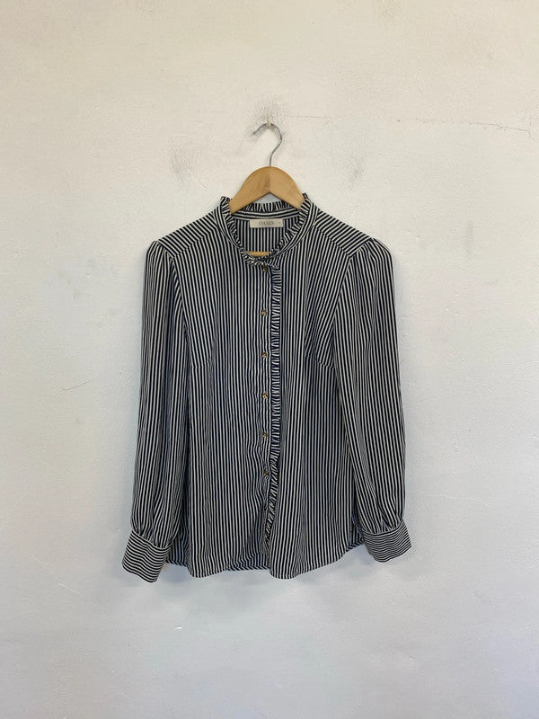 Oasis Elegant Black & White Ruffle Detail Shirt UK 12 LN001