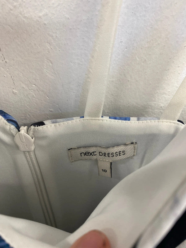 Next Chic Navy & White Asymmetric Midi Dress UK 10 MB001