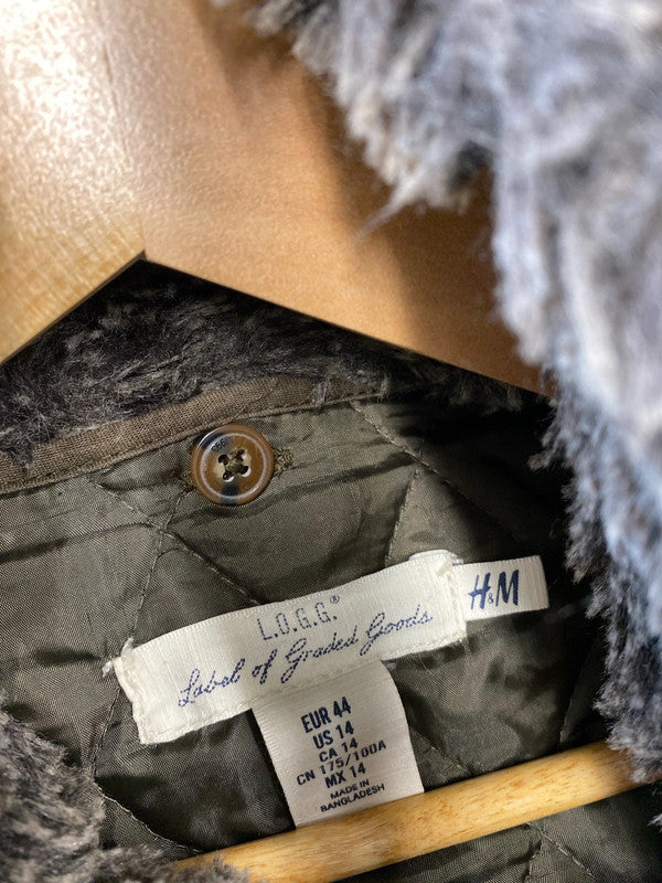 Fabulous H&M cotton parka removable lining Uk16 khaki Utility KM003