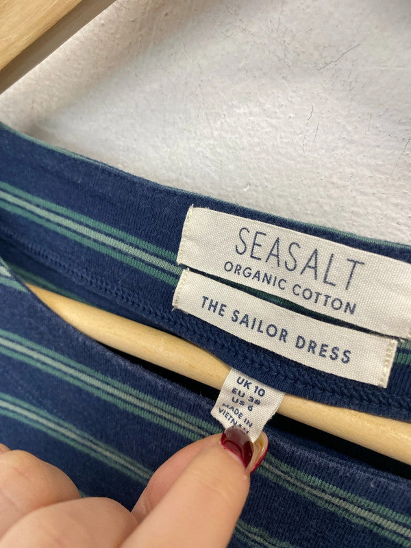 Lovely Seasalt Cornwall blue green striped tunic UK 10 MM005