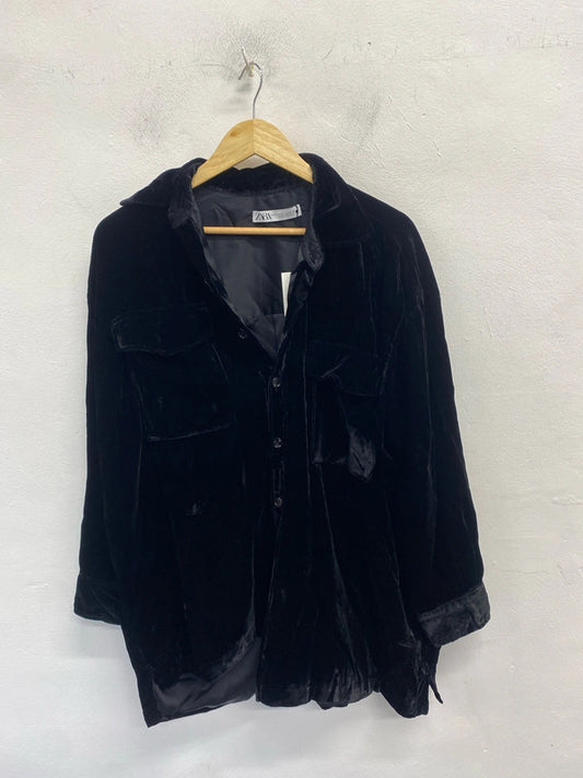Lovely Zara black velvet look shirt shacket uk m-l AO001