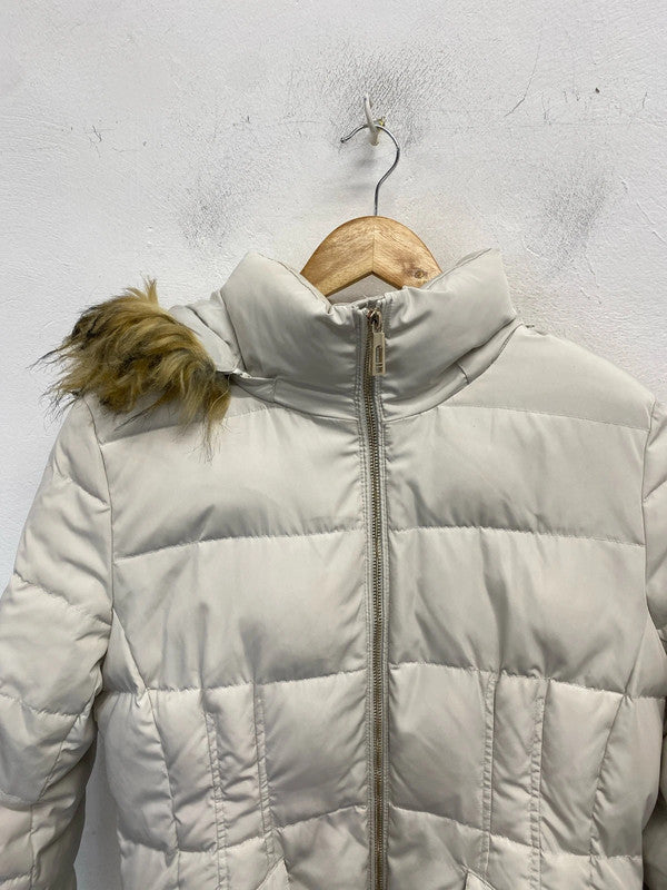 Gorgeous ivanka trump cream puffer faux fur hood coat UK M KM005