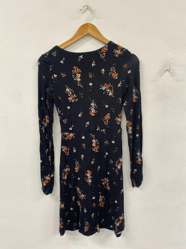 Fabulous River Island black flower dress uk 8 KM004