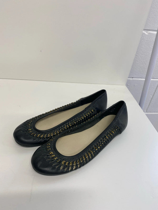 Fab Oasis Navy ballerina flats gold chain detailing Uk8 JM007