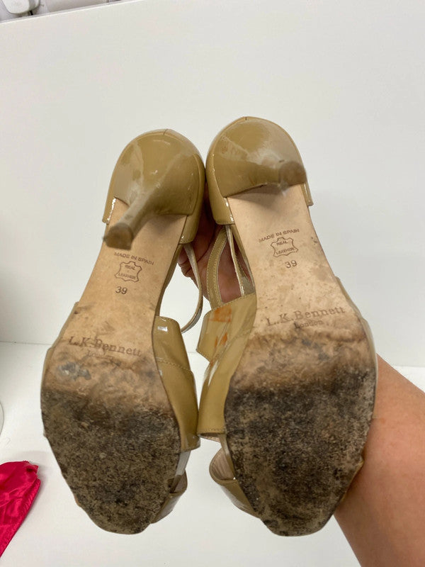 Fabulous LK Bennett taupe patent stilletos UK6 KM004