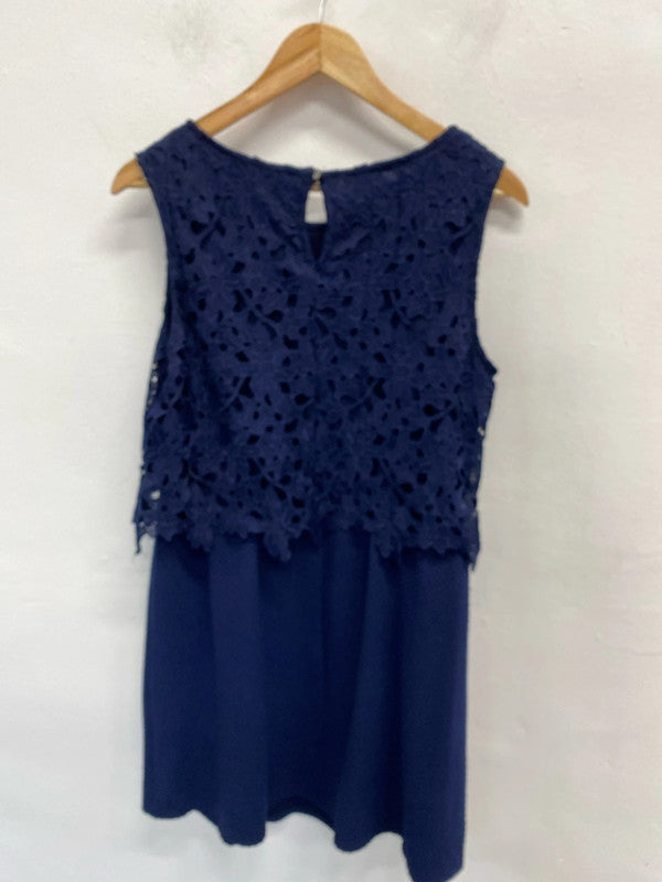 Fabulous George navy lace & textured dress with stretch Uk16 CR002