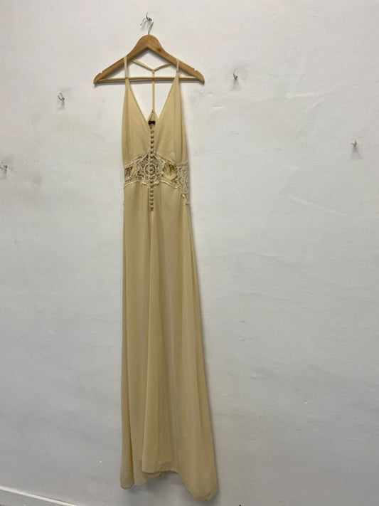 Fabulous Jarvis cream dress with lace cut outs Uk M 12 GJ001