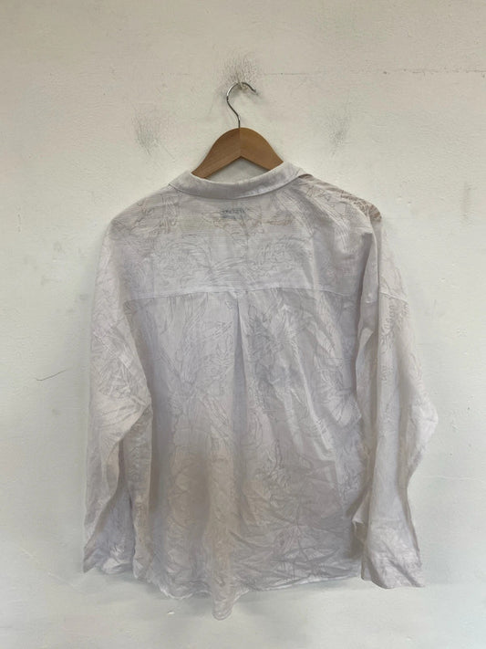 Per Una Boho Sheer White Botanical Pattern Shirt UK 22 LK006