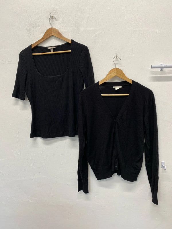 Fabulous Duo of Black knit wardrobe essentials H&M UkL Cardigan & top  #22 KM003