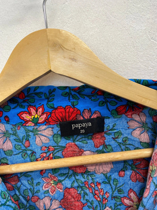 Lovely papaya tropical botanical blue dress UK 20 IM001