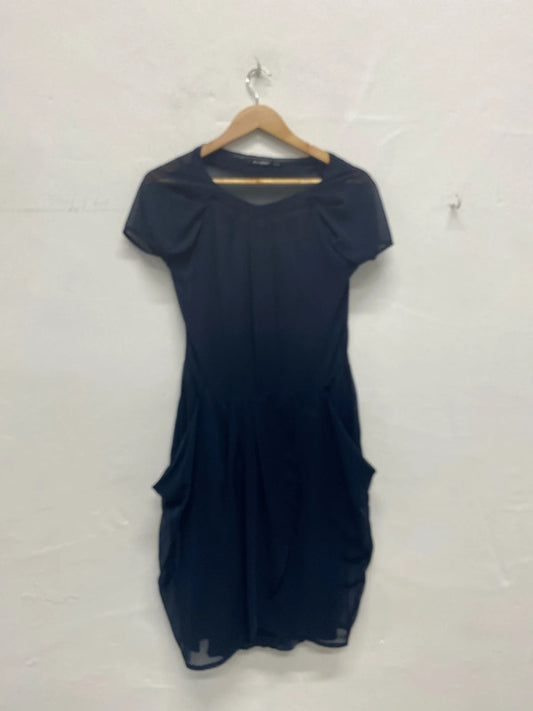 Stunning Navy sheer mesh with slip party occasion dress classy Uk10 MA003