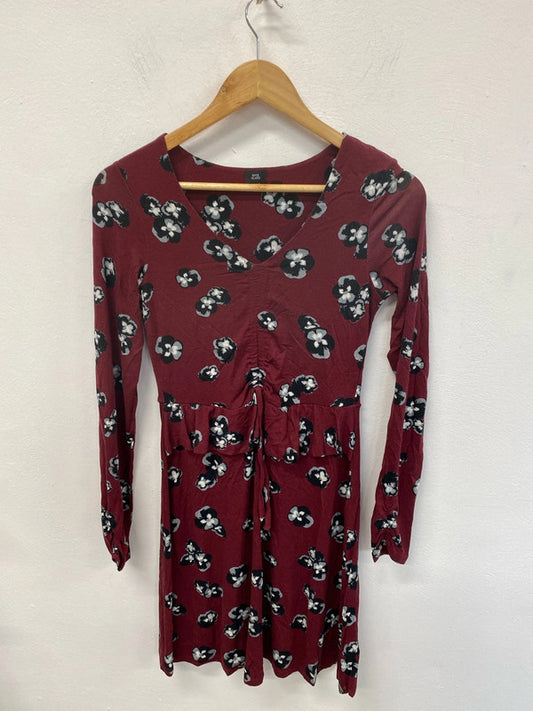River Island Cute Burgundy Flower Pattern Mini Dress UK 8 KM004