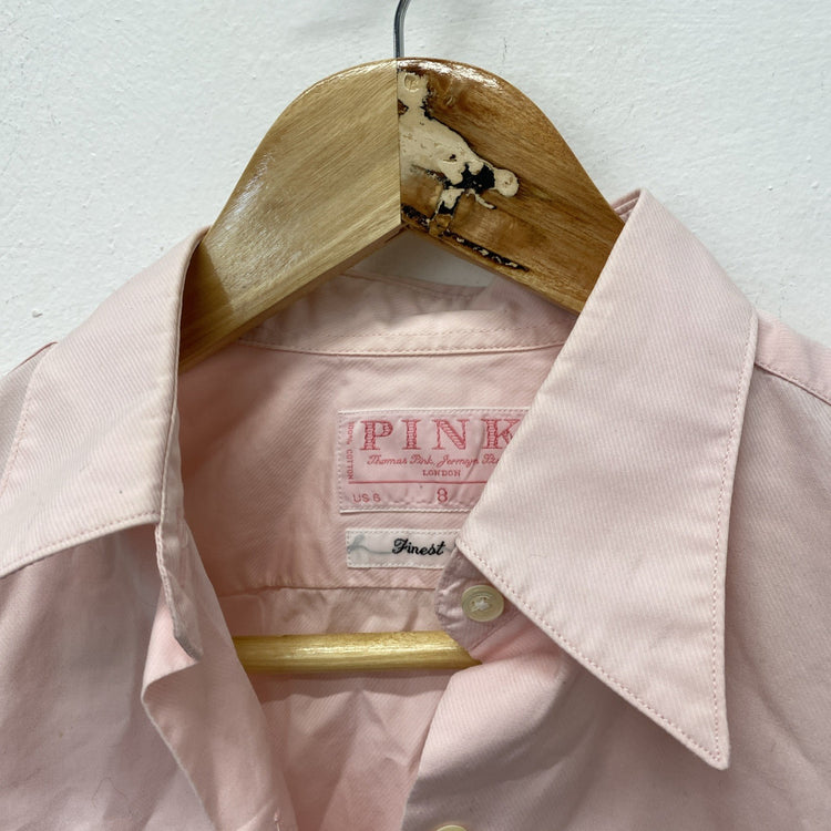 Women's Pink Thomas Pink smart shirt longer shaped back hem Uk8 Twill CN001